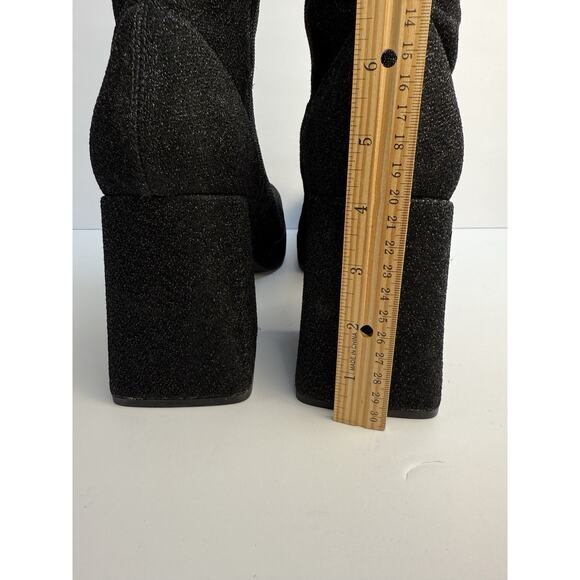 Abound Womens 11 Black Sparkle Fabric Zip Ankle Boot Platform Block Heel NWOT - Picture 6 of 13